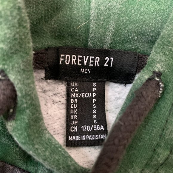 Forever 21 Hoodie Sweatshirt Green Striped Drawstring Kangroo Pocket Mens Size S - Picture 3 of 3